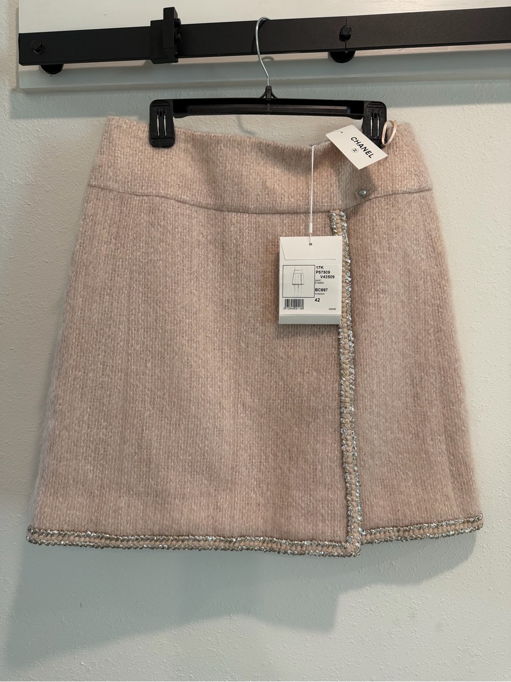 CHANEL Blush Bouclé Trim Mini Skirt
